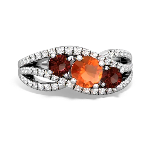 fire opal-garnet three stone pave ring