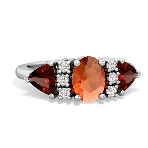 Fire Opal Genuine Fire Opal with Genuine Garnet and  Antique Style Three Stone ring Ring