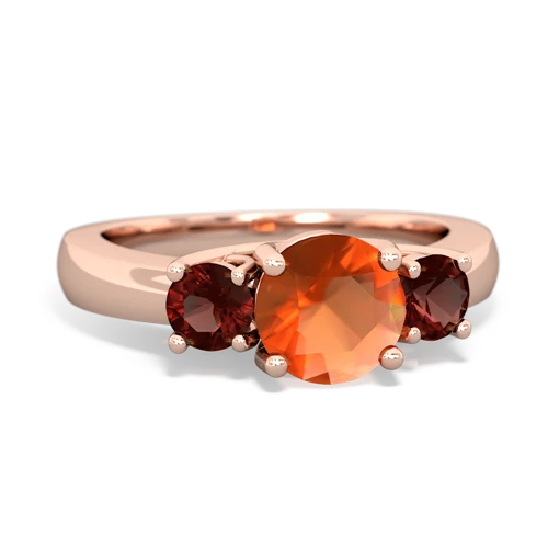 Fire Opal Genuine Fire Opal with Genuine Garnet and Genuine Tanzanite Three Stone Trellis ring Ring