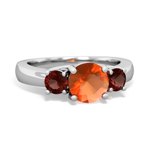 Fire Opal Genuine Fire Opal with Genuine Garnet and  Three Stone Trellis ring Ring