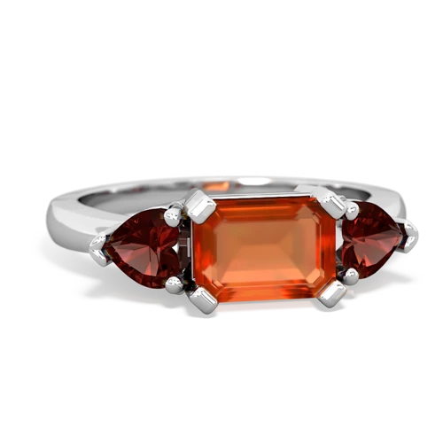 Fire Opal Genuine Fire Opal with Genuine Garnet and  Three Stone ring Ring