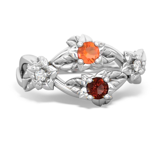 Fire Opal Genuine Fire Opal with Genuine Garnet Sparkling Bouquet ring Ring