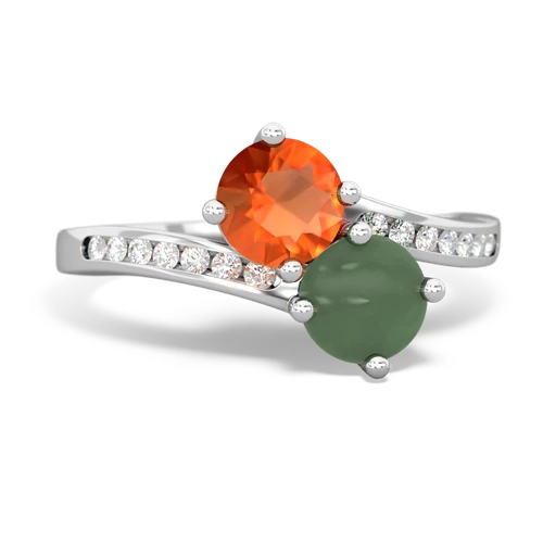 fire opal-jade two stone channel ring