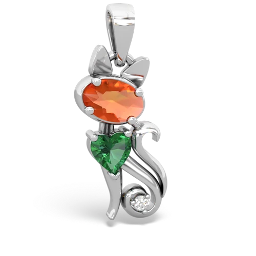 fire opal-lab emerald kitten pendant