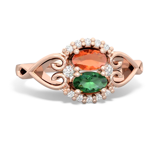 Fire Opal Genuine Fire Opal with Lab Created Emerald Love Nest ring Ring