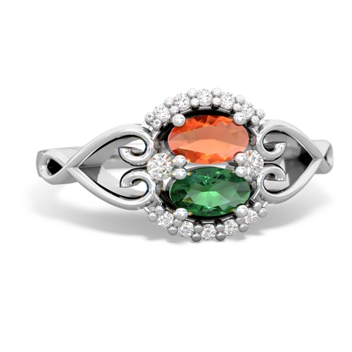 fire opal-lab emerald antique keepsake ring