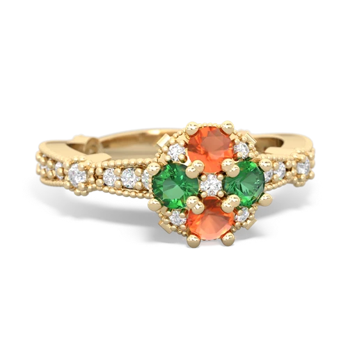 fire opal-lab emerald art deco engagement ring