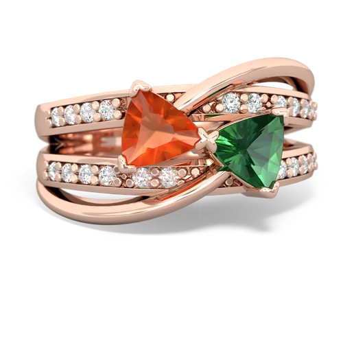 fire opal-lab emerald couture ring