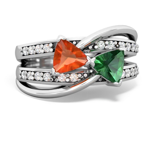 fire opal-lab emerald couture ring