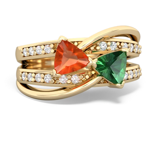 fire opal-lab emerald couture ring