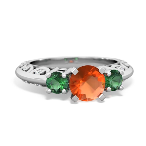 fire opal-lab emerald engagement ring