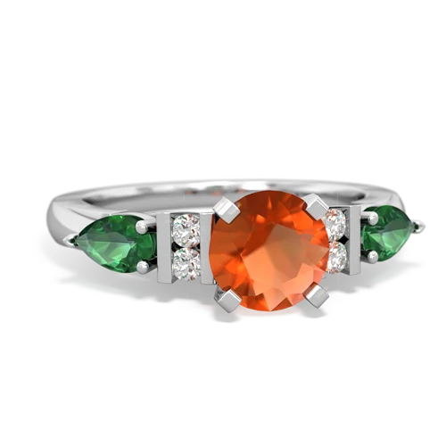 Fire Opal Genuine Fire Opal with Lab Created Emerald and Genuine Opal Engagement ring Ring