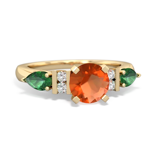 Fire Opal Genuine Fire Opal with Lab Created Emerald and  Engagement ring Ring