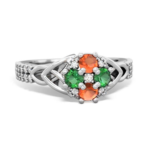 Fire Opal Genuine Fire Opal with Lab Created Emerald Celtic Knot Engagement ring Ring