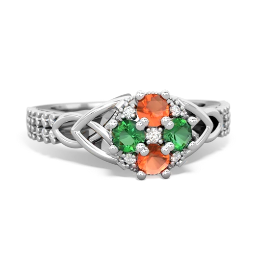 fire opal-lab emerald engagement ring