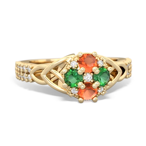 fire opal-lab emerald engagement ring