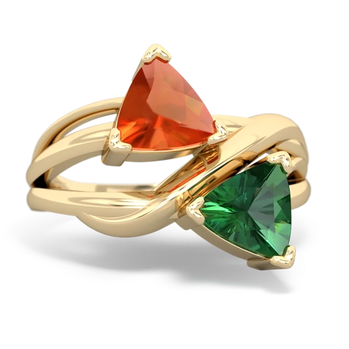 Fire Opal Genuine Fire Opal with Lab Created Emerald Split Band Swirl ring Ring