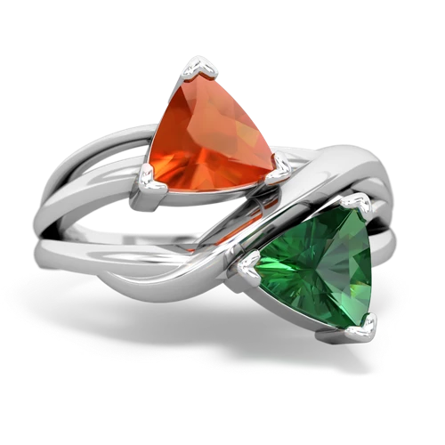 fire opal-lab emerald filligree ring