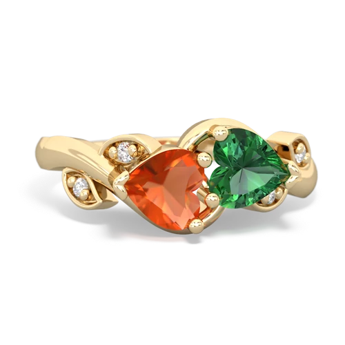 Fire Opal Genuine Fire Opal with Lab Created Emerald Floral Elegance ring Ring