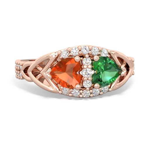 Fire Opal Genuine Fire Opal with Lab Created Emerald Celtic Knot Engagement ring Ring