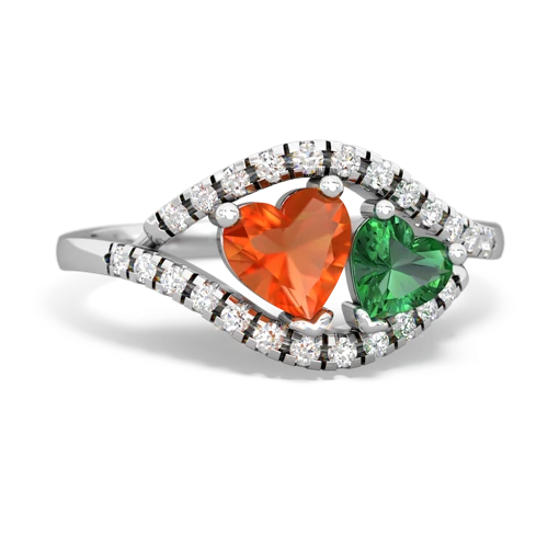 Fire Opal Genuine Fire Opal with Lab Created Emerald Mother and Child ring Ring