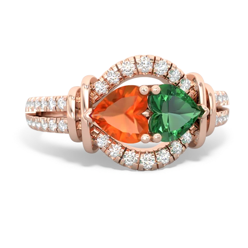 Fire Opal Genuine Fire Opal with Lab Created Emerald Art-Deco Keepsake ring Ring