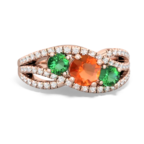 fire opal-lab emerald three stone pave ring