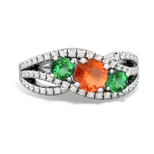 fire opal-lab emerald three stone pave ring