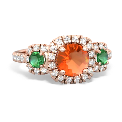 fire opal-lab emerald three stone regal ring