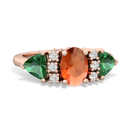 Fire Opal Genuine Fire Opal with Lab Created Emerald and Lab Created Pink Sapphire Antique Style Three Stone ring Ring