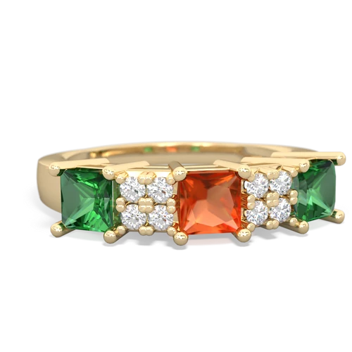 Fire Opal Genuine Fire Opal with Lab Created Emerald and  Three Stone ring Ring