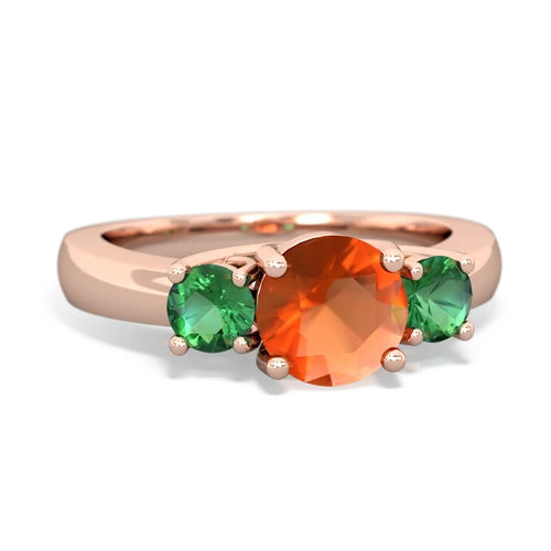 Fire Opal Genuine Fire Opal with Lab Created Emerald and Lab Created Pink Sapphire Three Stone Trellis ring Ring