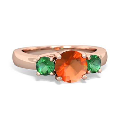 Fire Opal Genuine Fire Opal with Lab Created Emerald and Genuine Opal Three Stone Trellis ring Ring