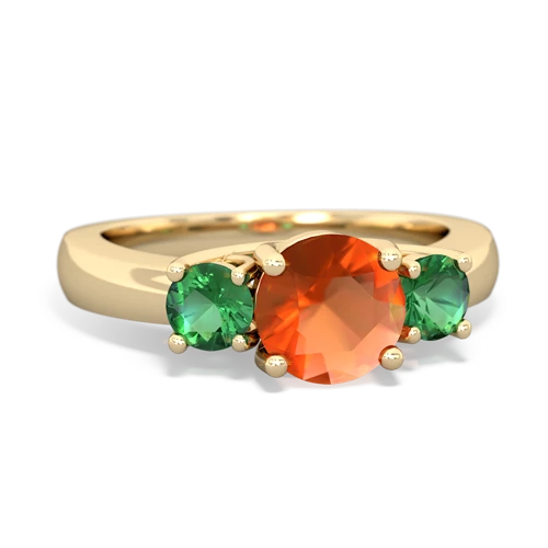 fire opal-lab emerald timeless ring