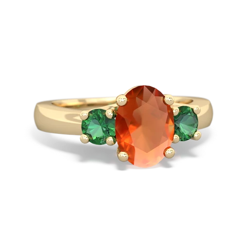 Fire Opal Genuine Fire Opal with Lab Created Emerald Three Stone Trellis ring Ring