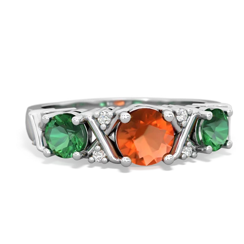 Fire Opal Genuine Fire Opal with Lab Created Emerald and  Hugs and Kisses ring Ring