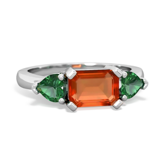 Fire Opal Genuine Fire Opal with Lab Created Emerald and Genuine Black Onyx Three Stone ring Ring