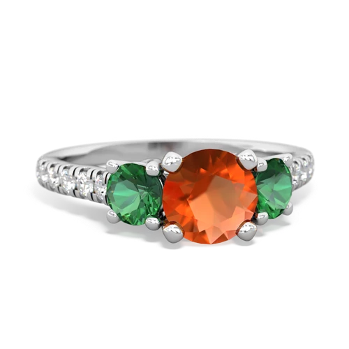 Fire Opal Genuine Fire Opal with Lab Created Emerald and  Pave Trellis ring Ring