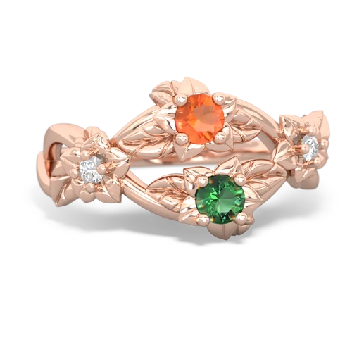 Fire Opal Genuine Fire Opal with Lab Created Emerald Sparkling Bouquet ring Ring