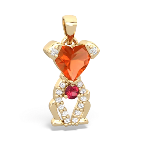 fire opal-lab ruby birthstone puppy pendant