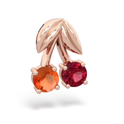 fire opal-lab ruby cherries pendant