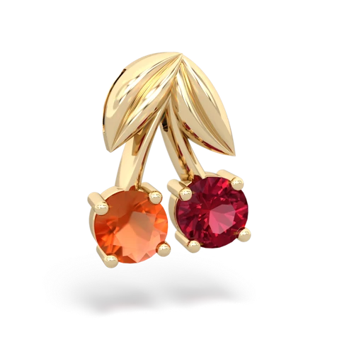 fire opal-lab ruby cherries pendant