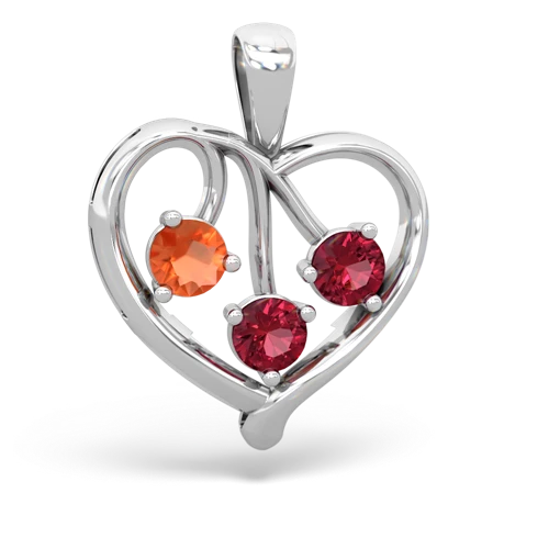 Fire Opal Genuine Fire Opal with Lab Created Ruby and Genuine Aquamarine Glowing Heart pendant Pendant