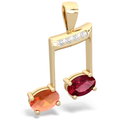fire opal-lab ruby music notes pendant