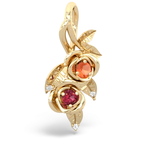 fire opal-lab ruby rose vine pendant