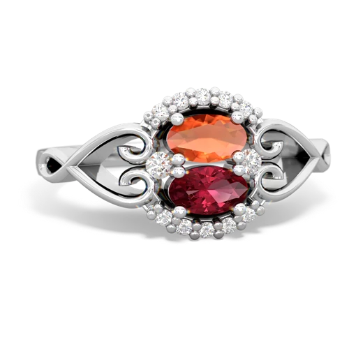 fire opal-lab ruby antique keepsake ring