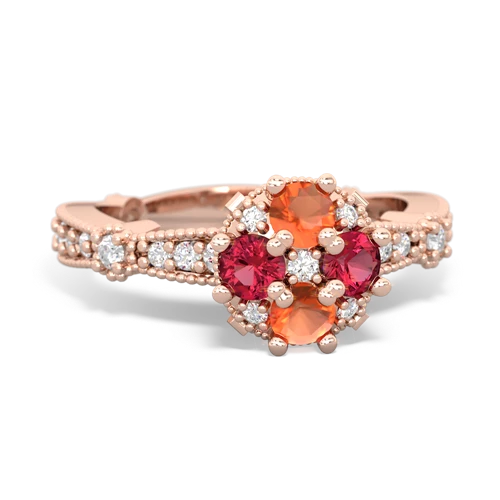 fire opal-lab ruby art deco engagement ring