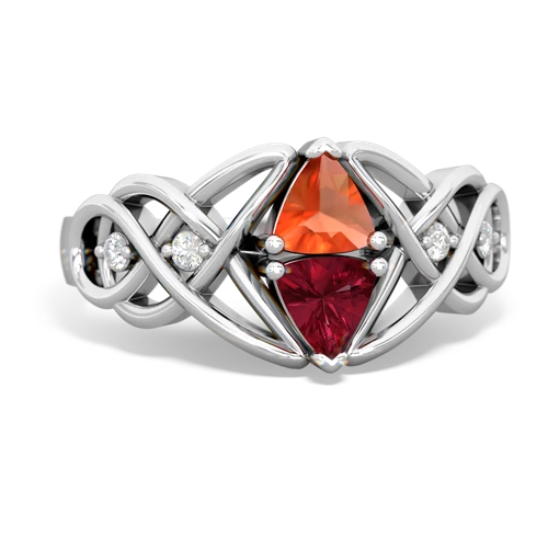fire opal-lab ruby celtic knot ring