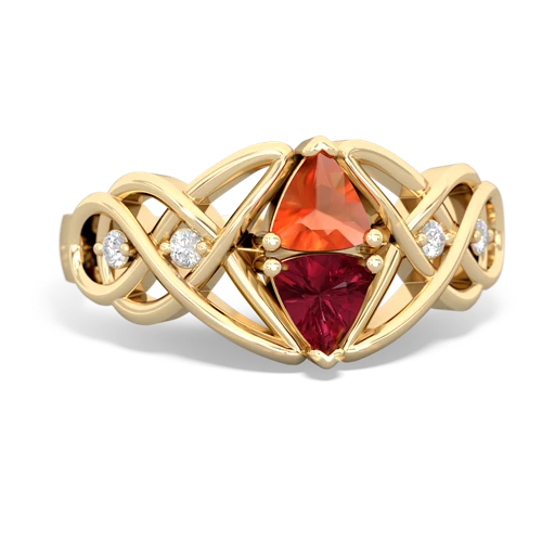 fire opal-lab ruby celtic knot ring