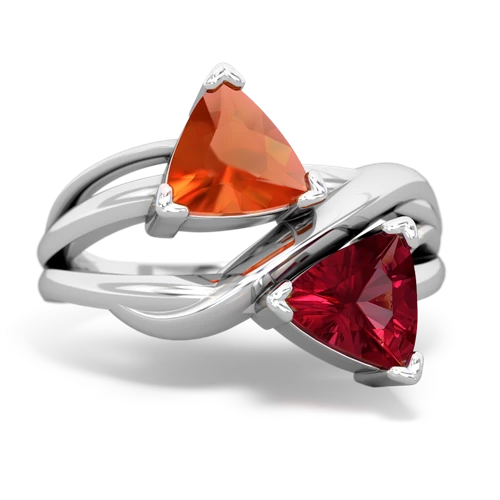 fire opal-lab ruby filligree ring